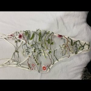 Floral see through body suit size M